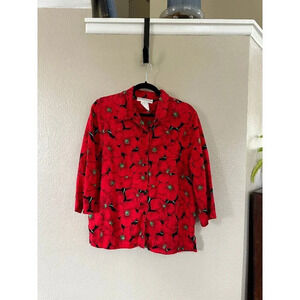 Jones New York Women's Red Floral Long‎ Sleeve Blouse, floral blouse